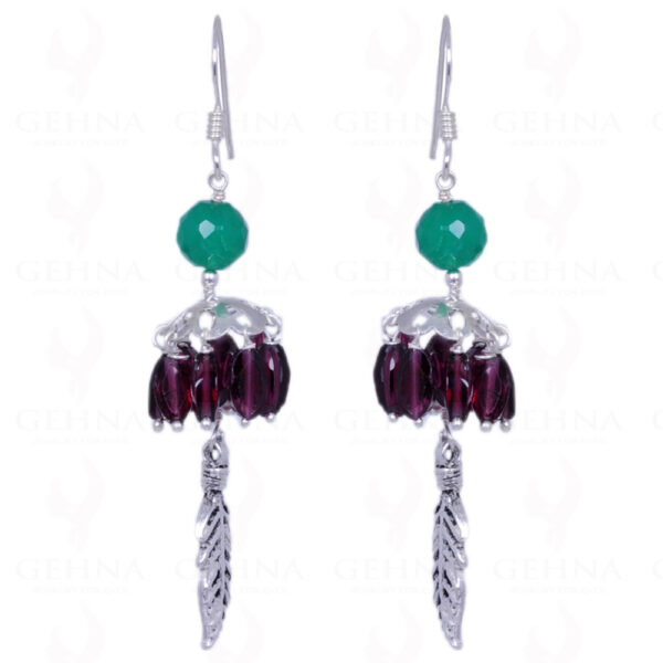 Green Onyx & Red Garnet Gemstone Earrings Made In .925 Solid Silver ES-1264