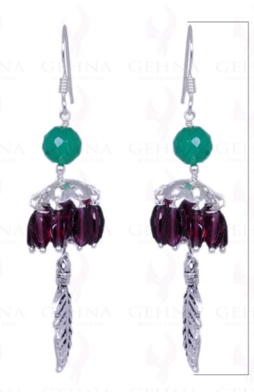 Green Onyx & Red Garnet Gemstone Earrings Made In .925 Solid Silver ES-1264