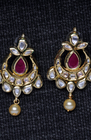 Ruby, Pearl & Topaz Studded Gold Plated Earrings FE-1264