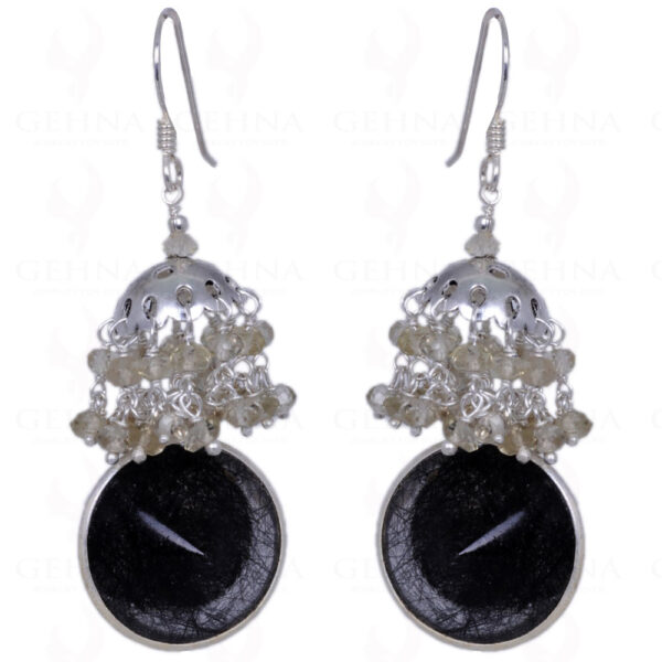 Black Rutile Quartz & Lemon Topaz Gemstone Earrings In .925 Solid Silver ES-1267