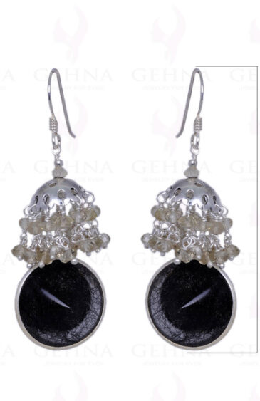 Black Rutile Quartz & Lemon Topaz Gemstone Earrings In .925 Solid Silver ES-1267