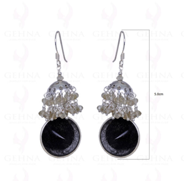 Black Rutile Quartz & Lemon Topaz Gemstone Earrings In .925 Solid Silver ES-1267