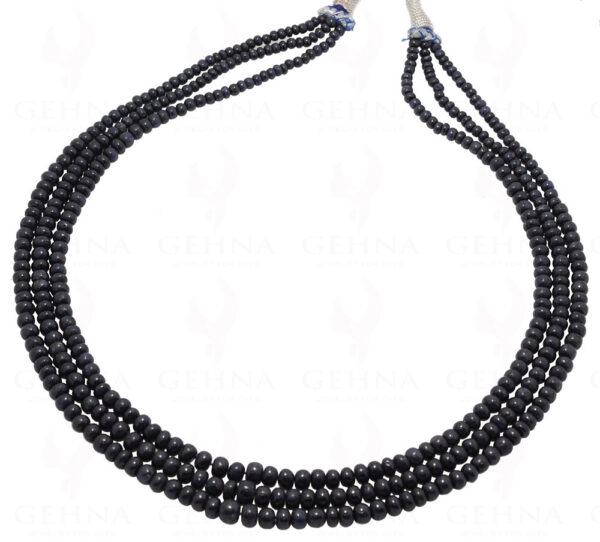 3 Rows Of Blue Sapphire Gemstone Round Bead Necklace NP-1271