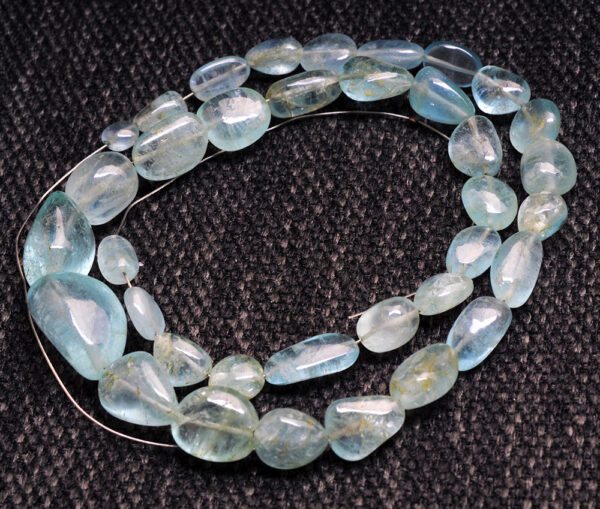 Aquamarine Gemstone Cabochon Tumble Bead Necklace NS-1271