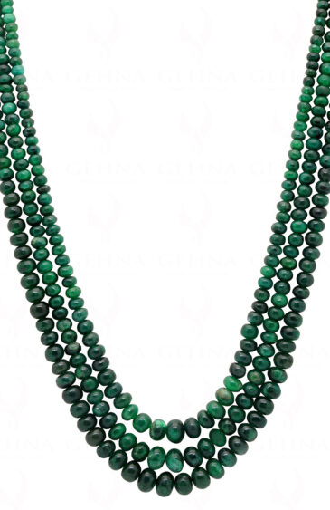 3 Rows Of Emerald Gemstone Round Cabochon Bead Necklace NP-1274