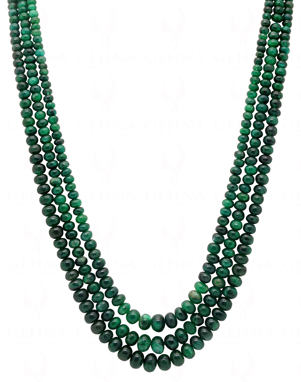 3 Rows Of Emerald Gemstone Round Cabochon Bead Necklace NP-1274