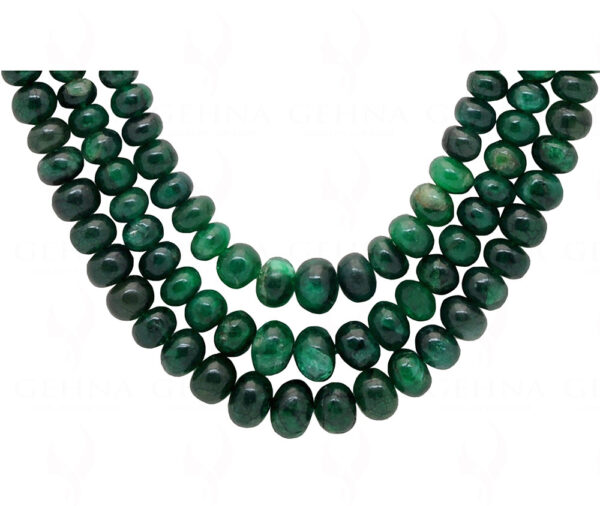 3 Rows Of Emerald Gemstone Round Cabochon Bead Necklace NP-1274