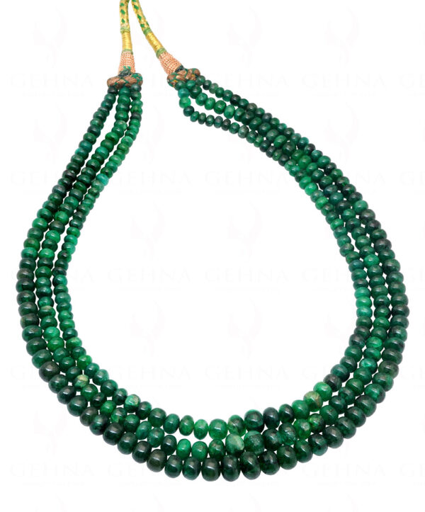 3 Rows Of Emerald Gemstone Round Cabochon Bead Necklace NP-1274