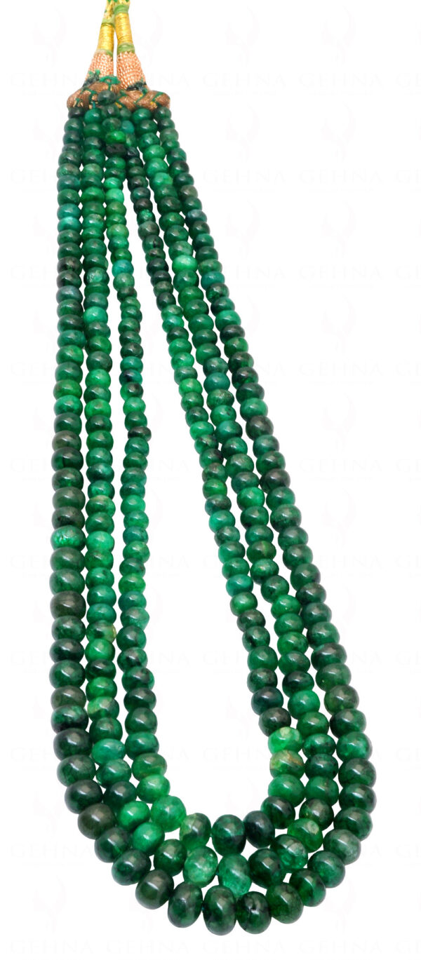 3 Rows Of Emerald Gemstone Round Cabochon Bead Necklace NP-1274