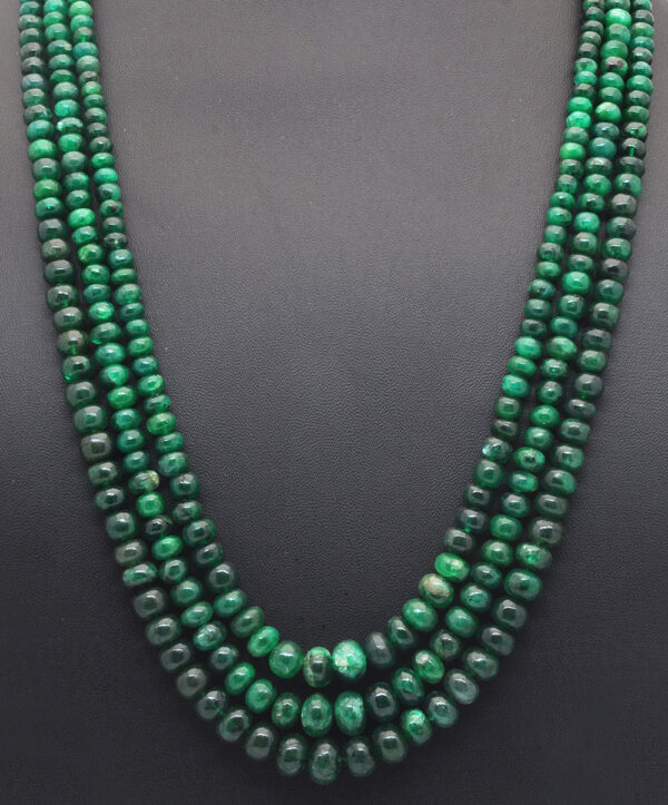 3 Rows Of Emerald Gemstone Round Cabochon Bead Necklace NP-1274