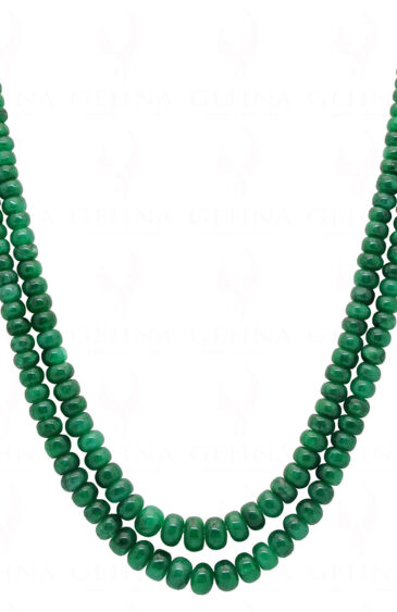 2 Rows Of Emerald Gemstone Round Cabochon Bead Necklace NP-1276
