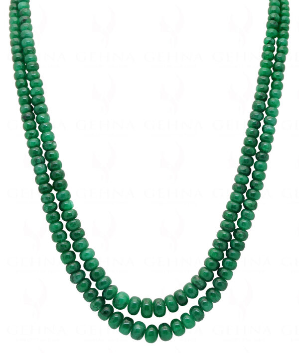 2 Rows Of Emerald Gemstone Round Cabochon Bead Necklace NP-1276