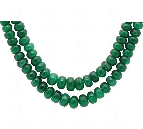 2 Rows Of Emerald Gemstone Round Cabochon Bead Necklace NP-1276