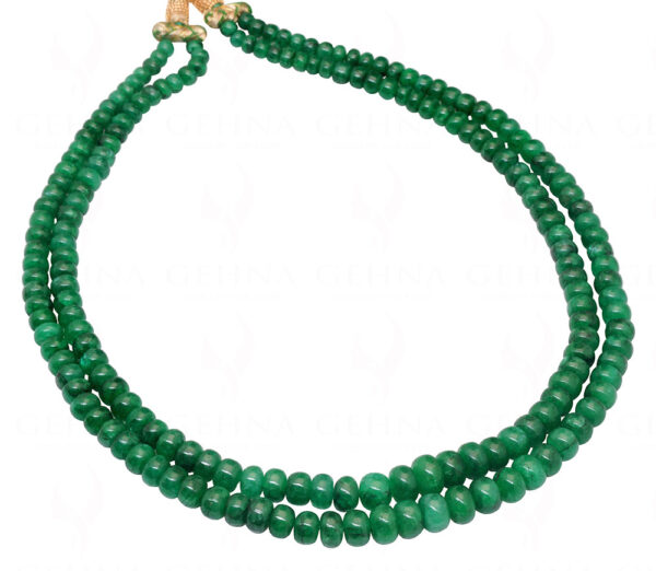 2 Rows Of Emerald Gemstone Round Cabochon Bead Necklace NP-1276