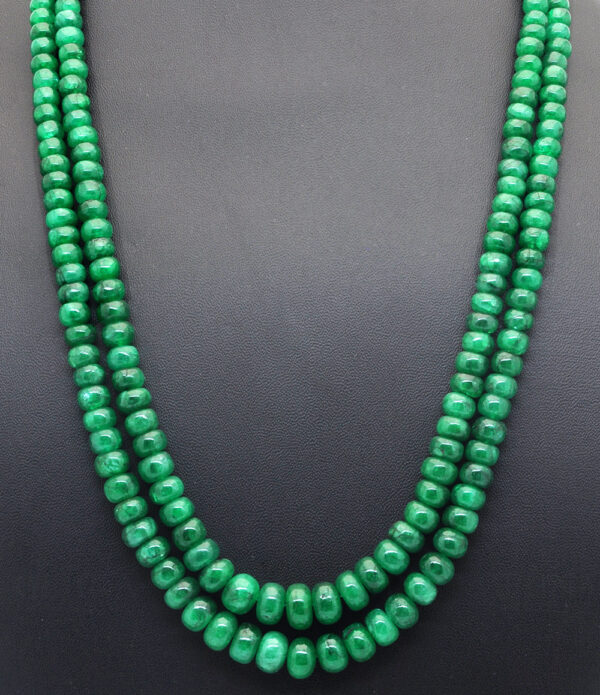 2 Rows Of Emerald Gemstone Round Cabochon Bead Necklace NP-1276