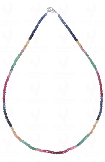 Ruby ,Emerald & Sapphire Gemstone Faceted Bead Necklace NP-1277