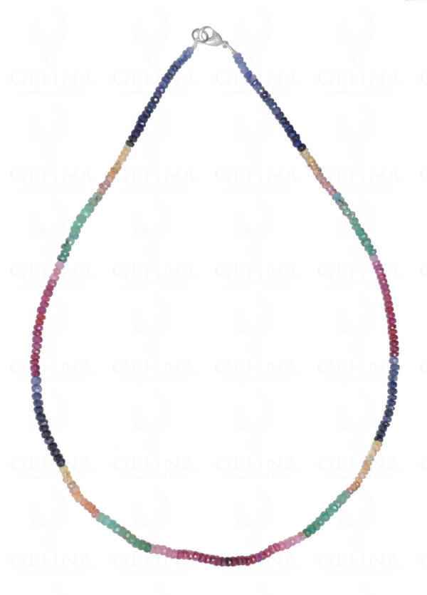 Ruby ,Emerald & Sapphire Gemstone Faceted Bead Necklace NP-1277