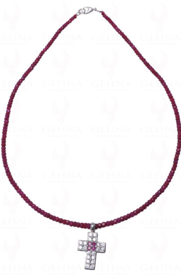 Ruby Gemstone Faceted Bead Necklace With .925 Sterling Silver Pendant NP-1279
