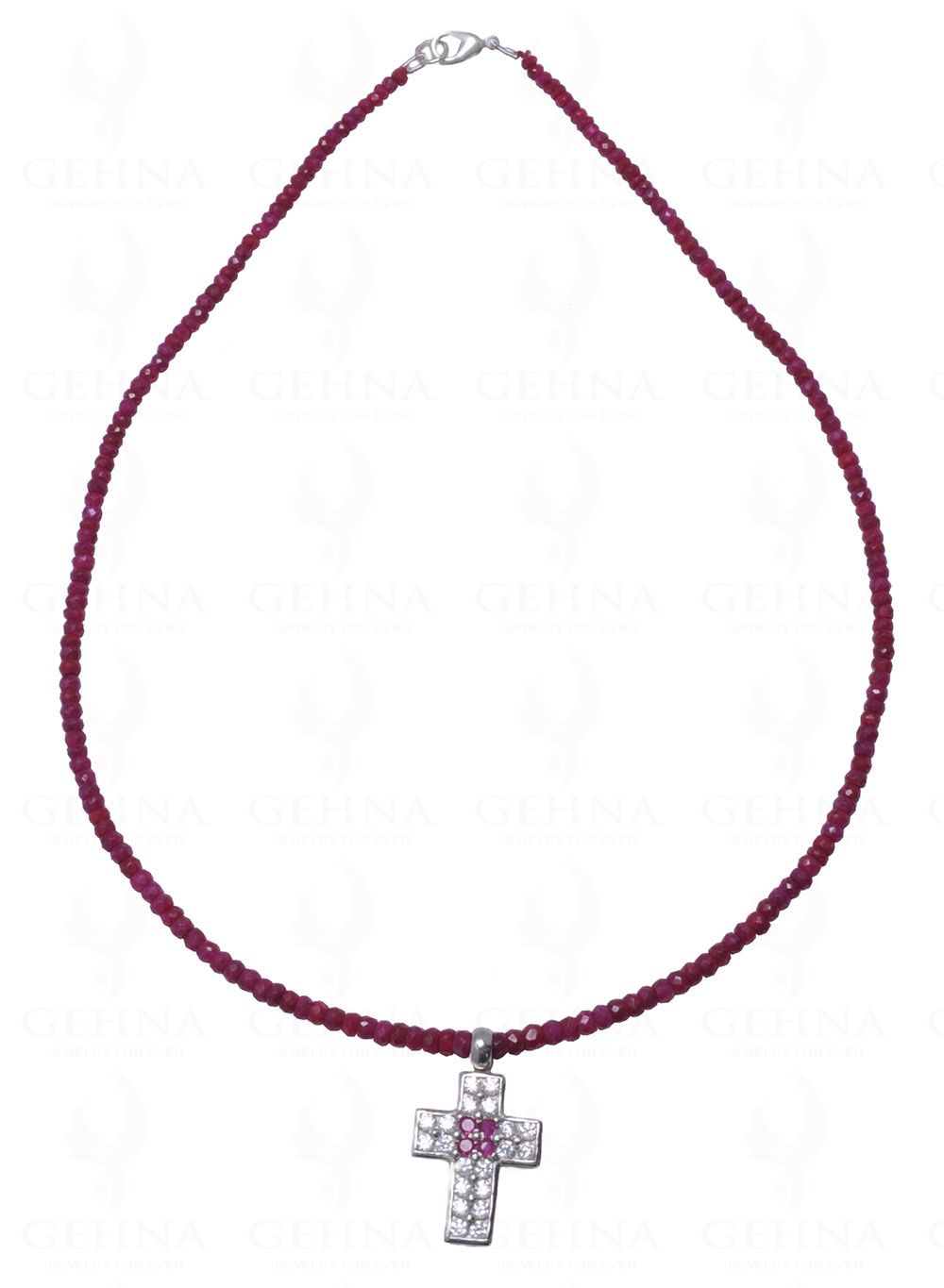 Ruby Gemstone Faceted Bead Necklace With .925 Sterling Silver Pendant NP-1279