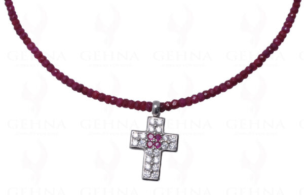 Ruby Gemstone Faceted Bead Necklace With .925 Sterling Silver Pendant NP-1279