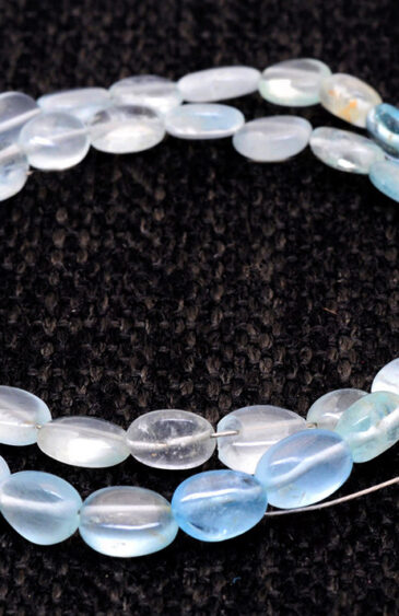Aquamarine Gemstone Oval Shaped Bead Strand Necklace NS-1279
