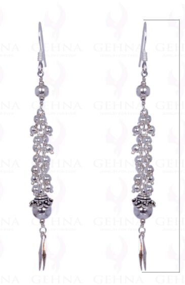 Solid Silver Bead & Element Long Earrings In .925 Silver ES-1283