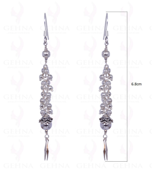 Solid Silver Bead & Element Long Earrings In .925 Silver ES-1283