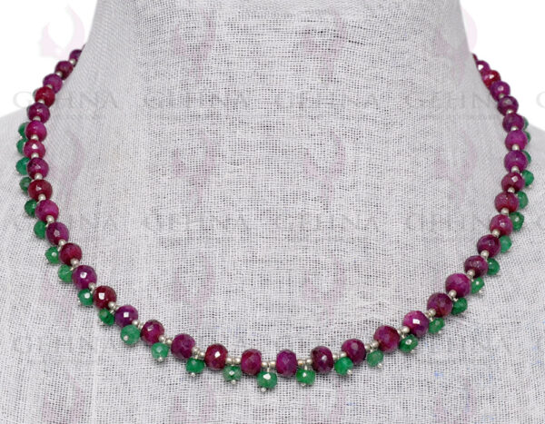 Ruby & Emerald Gemstone Studded Faceted Bead Necklace NP-1285