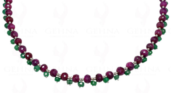 Ruby & Emerald Gemstone Studded Faceted Bead Necklace NP-1285