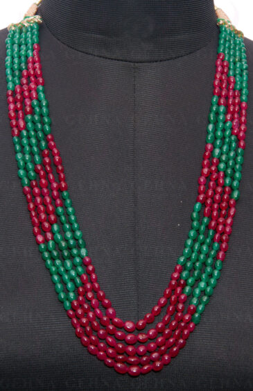 Ruby & Emerald Gemstone Oval Shaped Bead Necklace NP-1289