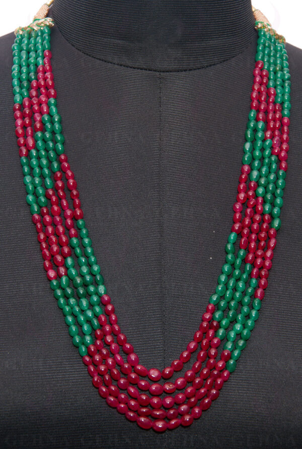 Ruby & Emerald Gemstone Oval Shaped Bead Necklace NP-1289