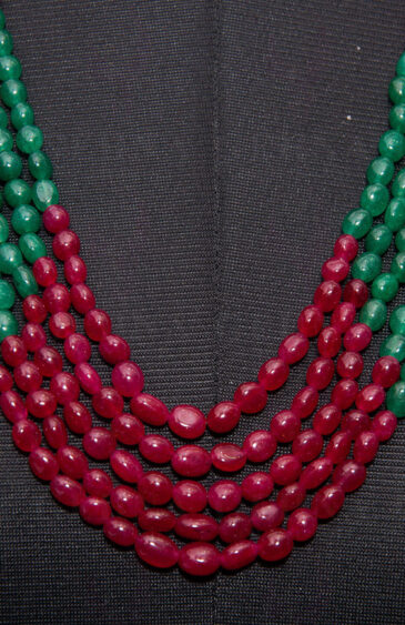 Ruby & Emerald Gemstone Oval Shaped Bead Necklace NP-1289