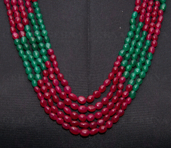 Ruby & Emerald Gemstone Oval Shaped Bead Necklace NP-1289