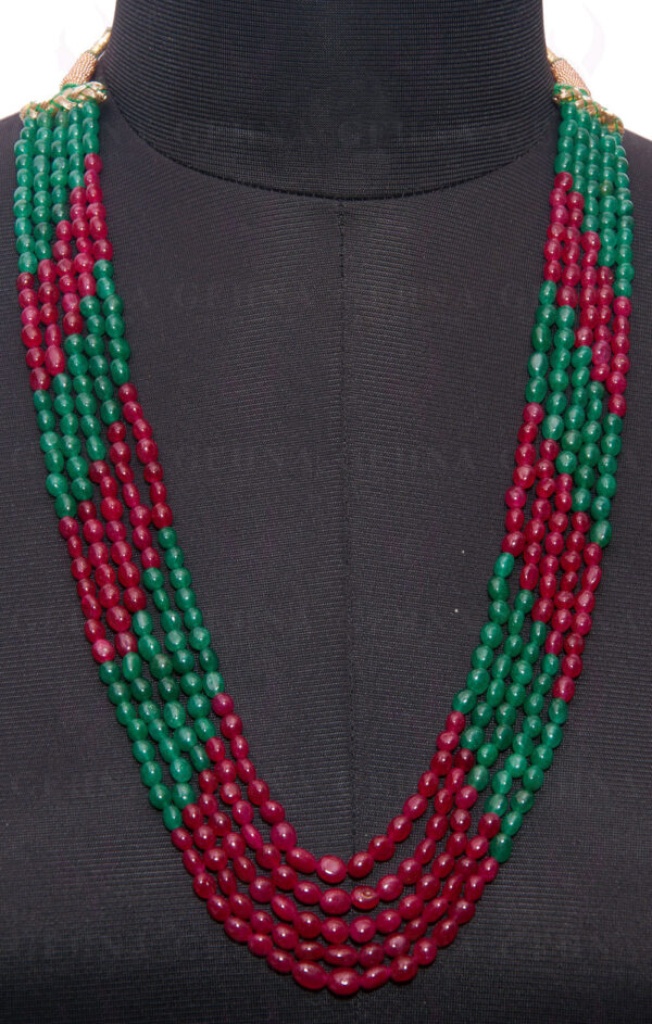 Ruby & Emerald Gemstone Oval Shaped Bead Necklace NP-1289