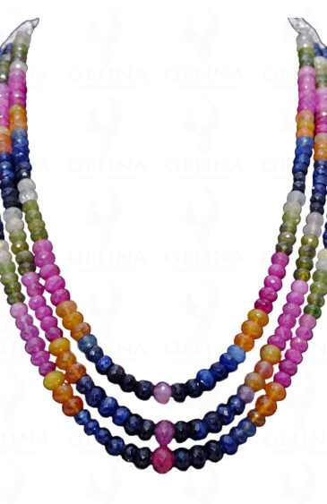 3 Rows Of Ruby, Emerald & Sapphire Faceted Bead Necklace NP-1292