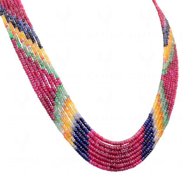 7 Rows Of Ruby, Emerald & Sapphire Gemstone Faceted Bead Necklace NP-1294