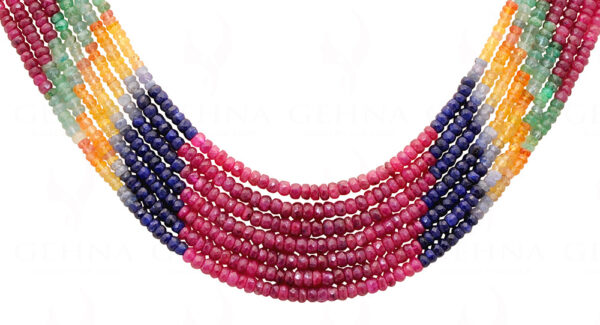 7 Rows Of Ruby, Emerald & Sapphire Gemstone Faceted Bead Necklace NP-1294