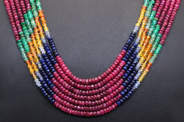 7 Rows Of Ruby, Emerald & Sapphire Gemstone Faceted Bead Necklace NP-1294