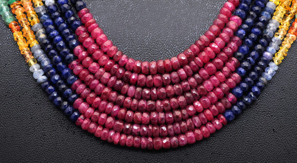 7 Rows Of Ruby, Emerald & Sapphire Gemstone Faceted Bead Necklace NP-1294