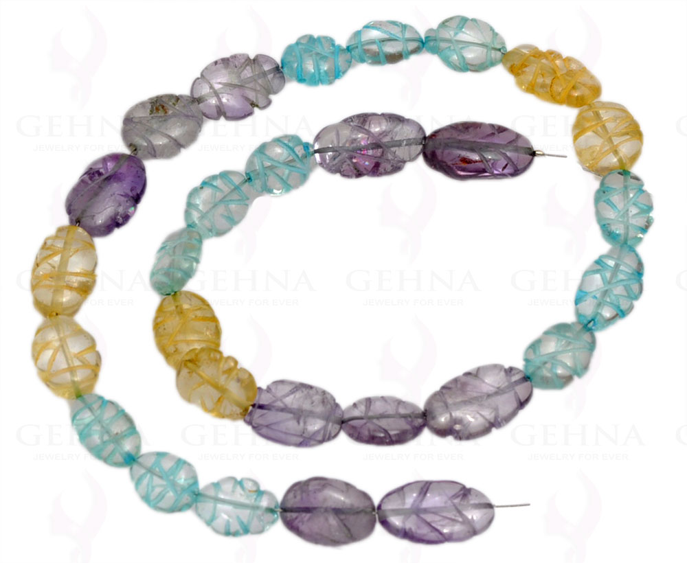 Amethyst, Blue Topaz & Citrine Gemstone Oval Shaped Bead Strand Necklace NS-1295