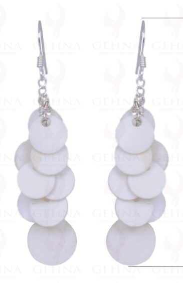 Shell Pearl Disc Shape Earrings Made In .925 Sterling Silver ES-1295