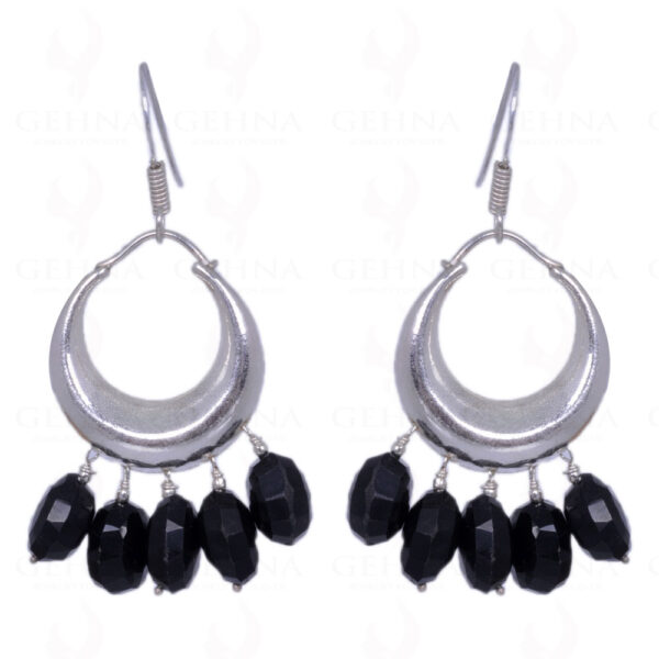 Moon Shape Earrings With Black Onyx Bead Made In .925 Solid Silver ES-1297