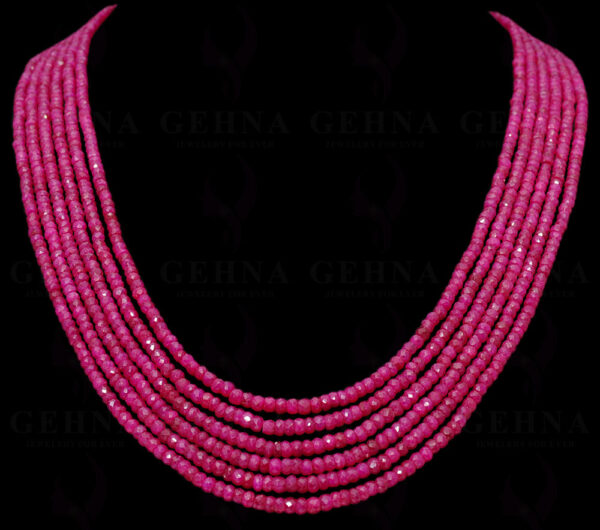 5 Rows Of Ruby Gemstone Faceted Bead Necklace NP-1297