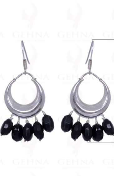 Moon Shape Earrings With Black Onyx Bead Made In .925 Solid Silver ES-1297