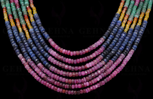 7 Rows Of Ruby, Emerald & Sapphire Gemstone Faceted Bead Necklace NP-1298