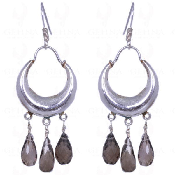 Moon Shape Earrings With Smoky Topaz Gemstone Made In .925 Solid Silver ES-1299