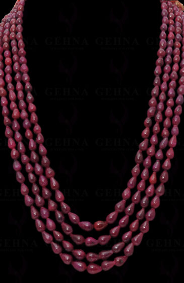 4 Rows Of Natural Ruby Gemstone Drop Shaped Bead Necklace NP-1299