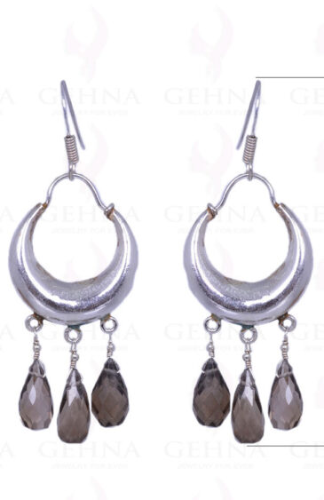 Moon Shape Earrings With Smoky Topaz Gemstone Made In .925 Solid Silver ES-1299