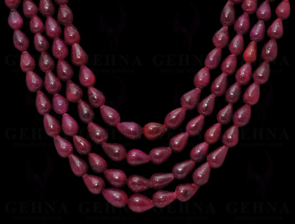 4 Rows Of Natural Ruby Gemstone Drop Shaped Bead Necklace NP-1299