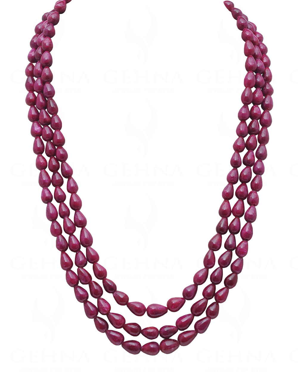 3 Rows Of Natural Ruby Gemstone Drop Shaped Bead Necklace NP-1300
